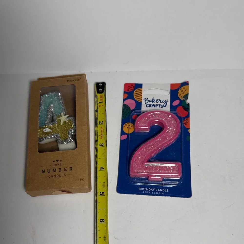 PHD Cake Bakery Crafts Number Candles OS Pink Blue NEW Mermaid Glitter 2 & 4